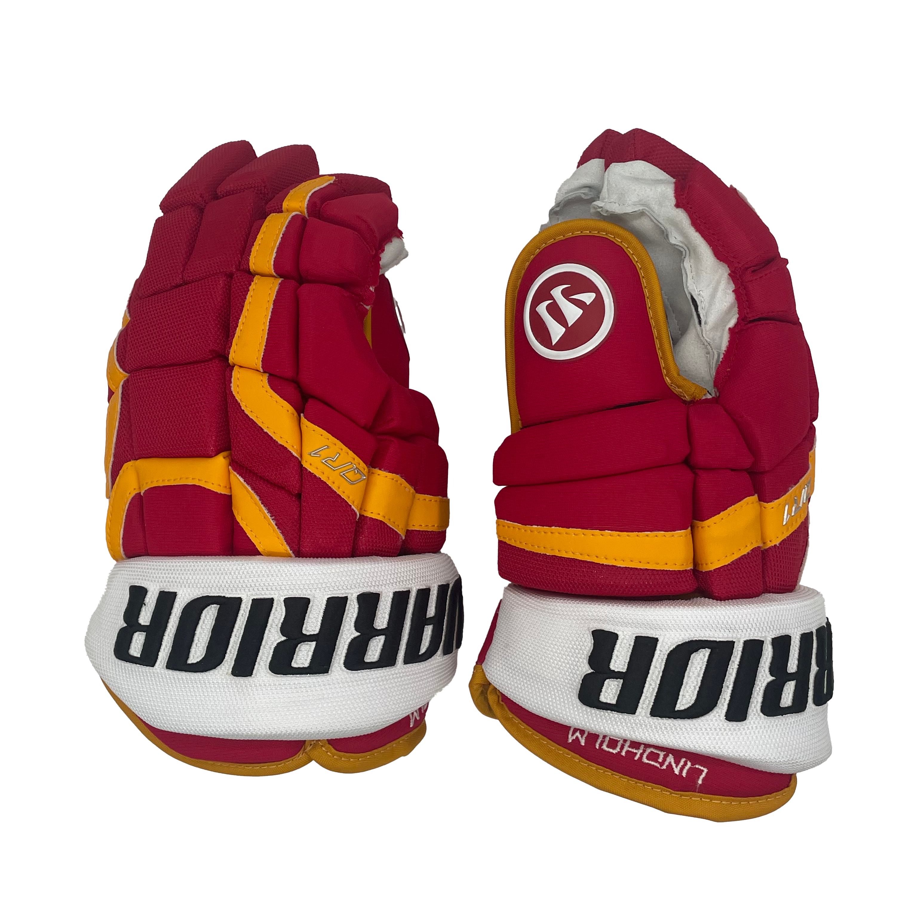 Gants Warrior Covert QRL - NHL Pro Stock - Elias Lindholm (rouge/jaune/blanc)